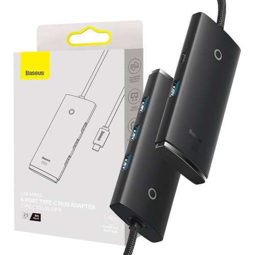 Baseus Lite sorozat 4 portos USB-C hub adapter csomagolás, fekete - USB elosztó
