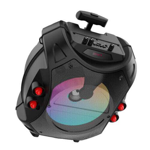 ZQS-12109 hordozható Bluetooth karaoke hangszóró színes LED fényekkel, fekete