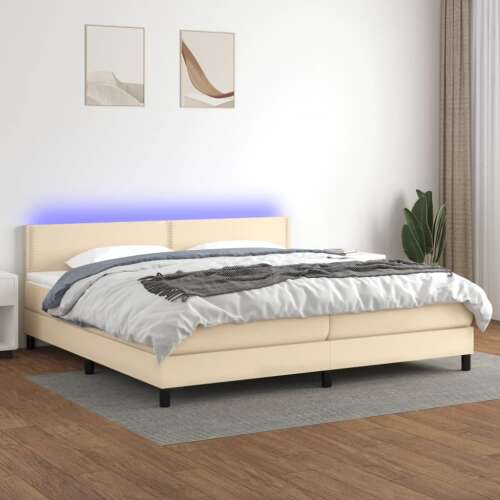 vidaXL krémszínű szövet rugós és LED-es ágy matraccal 200 x 200 cm 59741778