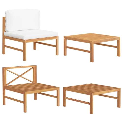vidaXL 2 személyes teak kerti ülőgarnitúra krémszínű párnákkal, kollázs a garnitúráról párnákkal és párna nélkül, valamint az asztallal - Kerti kanapé