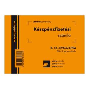 Pátria készpénzfizetési számlatömb, A6 méret, 50x3 lap, B. 13-372/6/3/PM - Patria