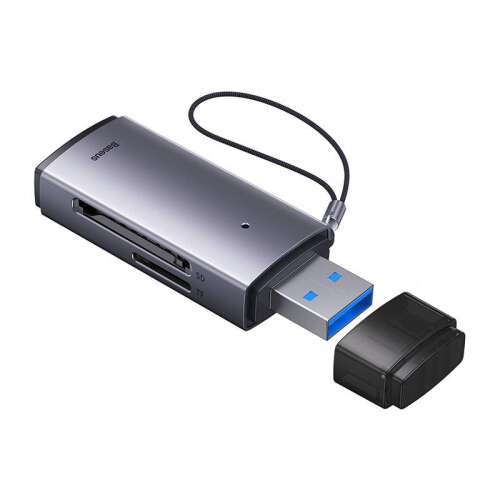 Baseus Lite Series SD/TF memory card reader, USB, gray, open, side view