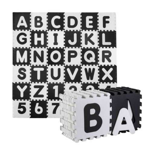 Ricokids XXL XXL Puzzle cu burete gigant 180x180cm (36buc 30x30cm) - Numere și litere #black-and-white
