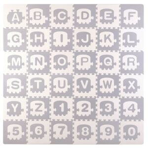 Ricokids XXL Giant Sponge Puzzle 180x180cm (36pcs 30x30cm) - Numbers and letters #grey-white
