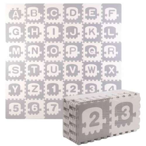 Ricokids XXL XXL Puzzle cu burete gigant 180x180cm (36buc 30x30cm) - Numere și litere #grey-white