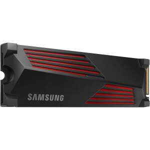 Samsung 990 Pro 1TB NVMe SSD with heatsink, black, angled view - Samsung SSD Drife