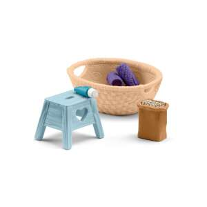 Schleich Horse Club Grooming Accessories Set, includes a basket, stool, grooming tools, and a bag of feed - Doll accessory