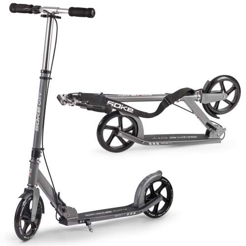 Soke City foldable scooter with double brake system, gray, 3/4 view