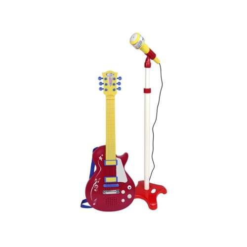 Toy Band Elektromos gitár színpadi mikrofonnal, piros elektromos gitár mikrofonállvánnyal, gyerekjáték hangszer