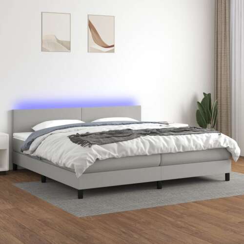 vidaXL világosszürke szövet rugós és LED-es ágy matraccal 200x200 cm 59908843