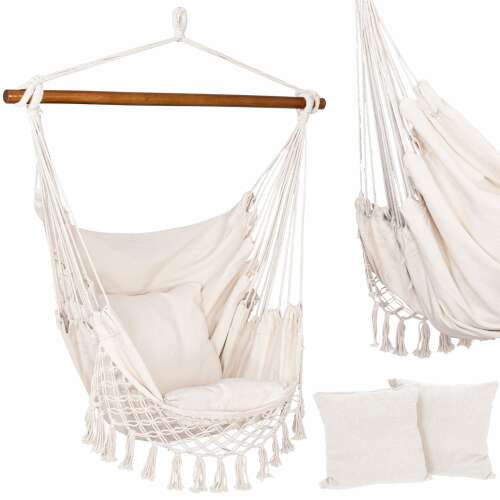 Springos Brazil hanging chair with two pillows, collage