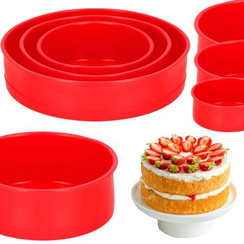 Springos 3-teiliges roter Silikon-Tortenform-Set, Größen: 15cm, 19cm, 24cm, mit Kuchenbeispiel