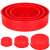 Springos 3 piece red silicone cake pan set, sizes 15cm, 19cm, 24cm, with cake example