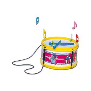 Żółty bęben dla dzieci z wzorem klauna, 19 cm, w zestawie dwa pałeczki - Nonbrand Gra na instrumencie muzycznym