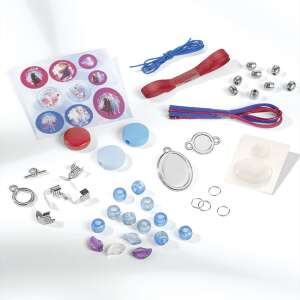 Totum Frozen 2 Sister Love Jewels jewelry making kit contents, including beads, charms, and ribbons - Totum