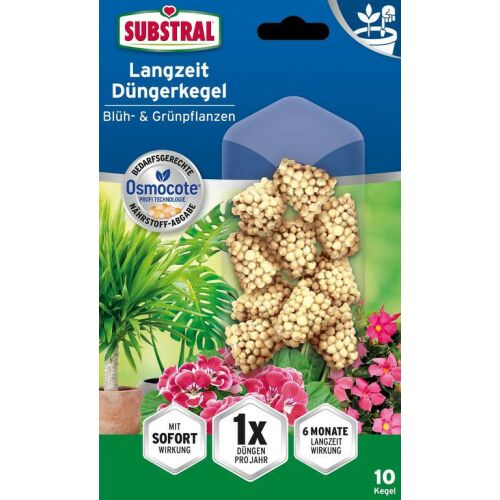Substral Osmocote Langzeit Düngerkegel für Blüh- und Grünpflanzen, 10 Stück, Langzeitdüngung