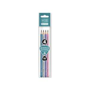 Ars Una Dreiecksstifte Bleistifte Set HB, 4er Pack, Silberblatt Muster - Graphitstifte