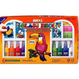 Amos Glass Deco Set mit 13 verschiedenen Farben zum Bemalen von Glas, inklusive Schablonen und Folie - Glasmalfarben
