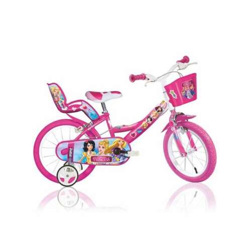 Rosa Prinzessin 16 Zoll Mädchenfahrrad mit Stützrädern, Dino Bikes