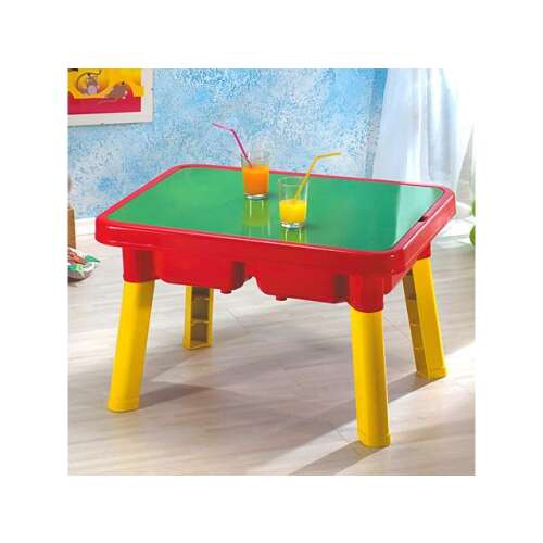 Unico Plus masă de joacă multifuncțională pentru copii, masă roșie și galbenă cu blat verde, perfectă pentru construcție și joacă