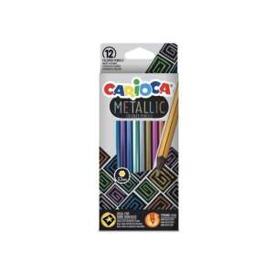 Creioane colorate Carioca Metallic, set de 12, culori metalice, ideale pentru suprafețe întunecate - Carioca Creioane colorate