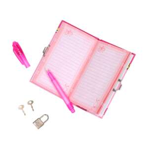 Jurnal secret roz cu lacăt și cheie, deschis cu pagini goale, include stilou și două chei - Jurnale