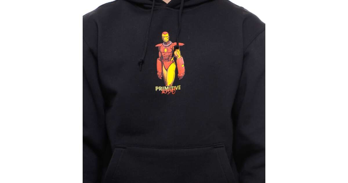 Primitive X Marvel X Moebius Iron Man kapucnis pulóver Black