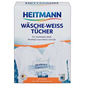 Heitmann Wäsche-Weiss Tücher, 20 count, for bright white laundry, removes graying and yellowing - Fabric Whitener