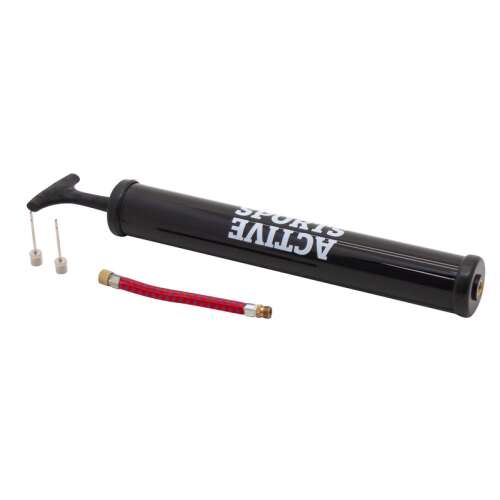 Black Sports Active ball pump with needle and hose, for inflating balls, mattresses, and other inflatable items