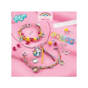 Totum Einhorn Regenbogen Schmuck Bastelset, kreieren Sie Ihre eigenen Halsketten und Armbänder mit Einhorn-Anhängern und bunten Perlen - Totum