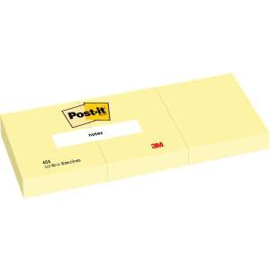 3M Post-it Haftnotizen, 38x51 mm, Kanariengelb, 3er Pack mit je 100 Blättern - Notizblöcke