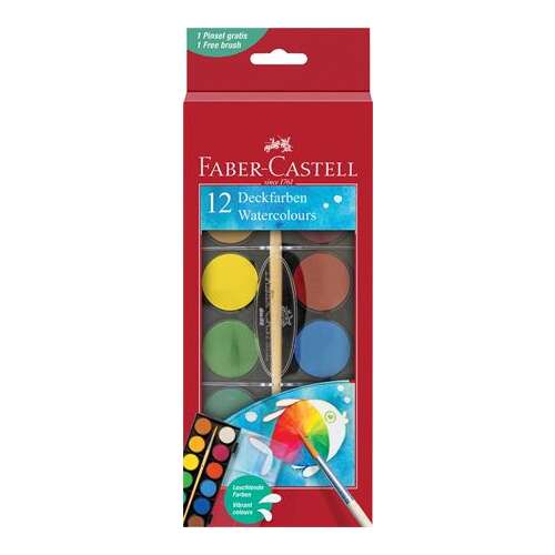 Faber-Castell 12-es vízfesték készlet, ingyenes ecsettel, piros dobozban