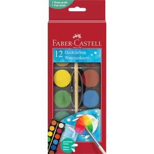 Faber-Castell 12 watercolor paints set, with a free brush, in a red box - Watercolor
