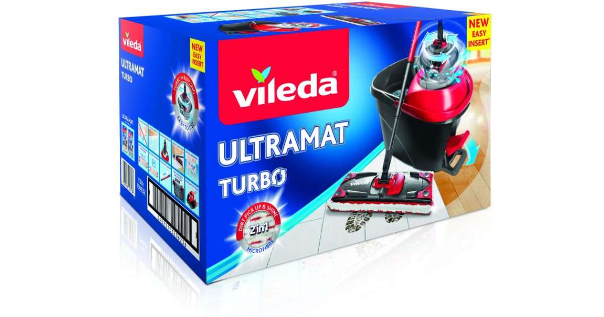 Vileda 163425 Vileda Ultramat Turbo Flat Mop Bucket Set Microfibre Head  Clening Floor 2in1