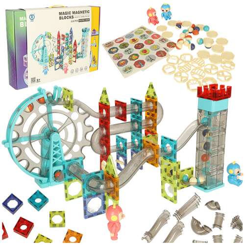 Ikonka Magic Magnetic Blocks set za stazu s magnetskim kuglicama s Ferris kotačem, dizalom i magnetskim pločicama