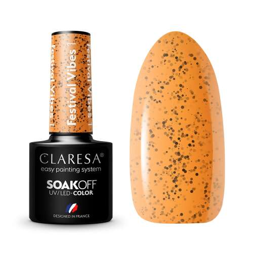 Claresa Festival Vibes 1 Gel Polish, Orange mit Glitter, Soak-Off UV/LED Farbe, 5g