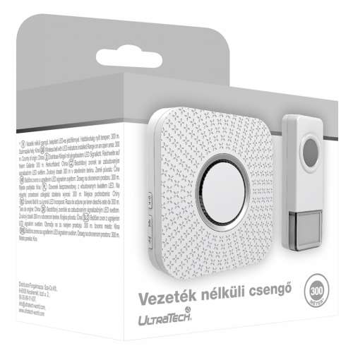 PRÉMIUM MINŐSÉGŰ VEZETÉK NÉLKÜLI CSENGŐ VÍZÁLLÓ  "JELZŐFÉNNYEL" 300 MÉTER IP55 ULTRATECH WD121