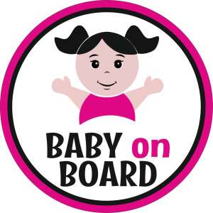 Baba utazik kerek autómatrica, pink kislány - Best4Baby magyar babyonboard autó matrica 59949202 Baby on board jelzés