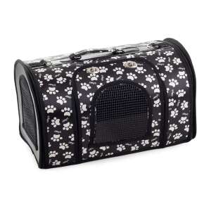 Black pet carrier with paw print design, for small dogs and cats - Cat Care