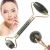 Woman using Jade facial roller for face massage and skincare