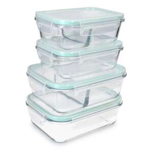 4 piece glass food storage container set, 1000ml and 600ml sizes, with lids - Navaris