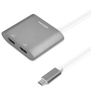 Adapter Kwmobile USB-C do dwóch portów HDMI, srebrny, 4k 30Hz, do podłączenia dwóch monitorów - Konwerter HDMI