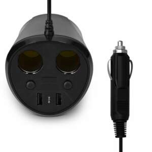 Adaptor auto Navaris cu 2 prize pentru bricheta și 2 porturi USB, negru - Incarcatoare auto