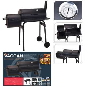 Vaggan faszenes grill füstölővel, fém, 106x63x110 cm, fekete 59962256 Kerti grillezők, sütők