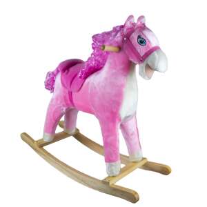Pink rocking horse with sounds and movement, Roben Toys, with side handles, 68 cm high, plush, wooden structure - Rocking horse & animal