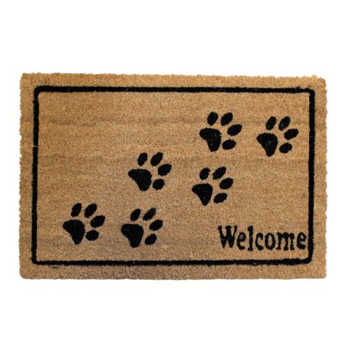 Kókuszszőnyeg doormat with paw prints and 'Welcome' message, 35x59cm