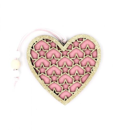 Fa Karácsonyi Szív Dísz - Pink and Gold Heart Christmas Ornament
