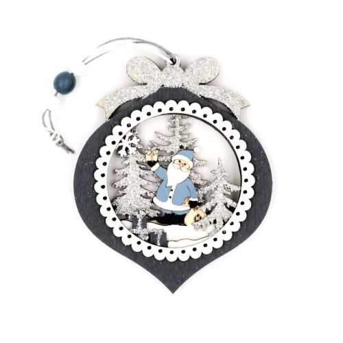Fa Christmas Ornament - Santa in the Woods - Sphere, close up