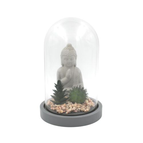 Globe decorative glass Buddha with plants, 21cm
