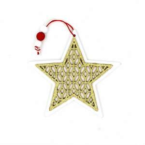 White wooden star Christmas ornament with gold glitter pattern - Nonbrand Christmas tree ornament
